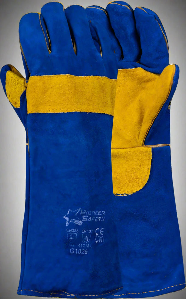 Blue Kevlar-Stitched Elbow-Length Welding Glove - Solid Safety and Stationers 