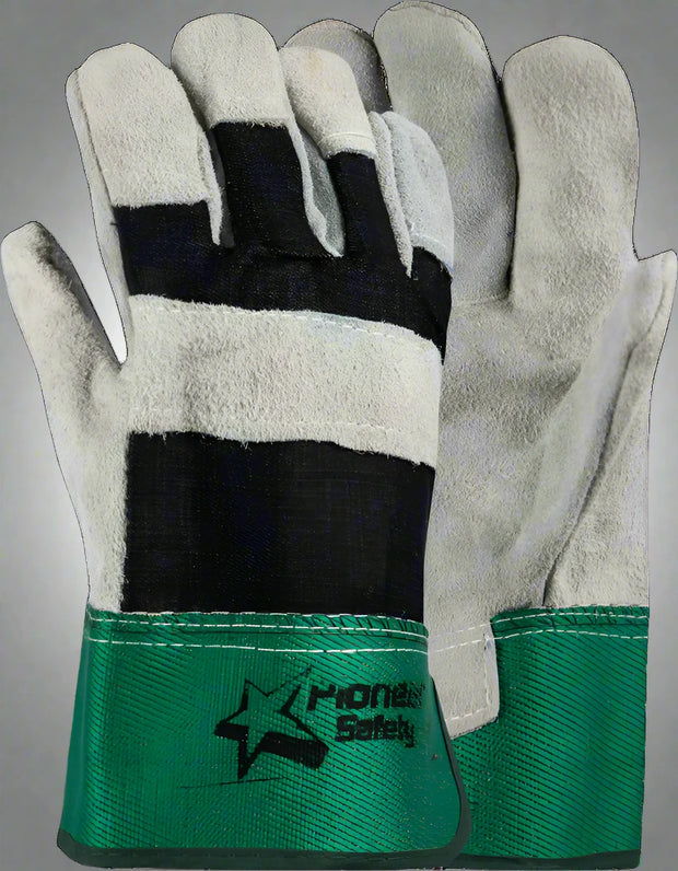 Chrome Leather Rigger Glove with Green Cuff - Solid Safety and Stationers 