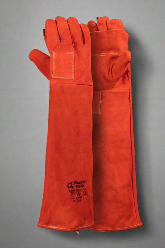 Red Leather Heat-Resistant Gauntlet Glove – 41cm