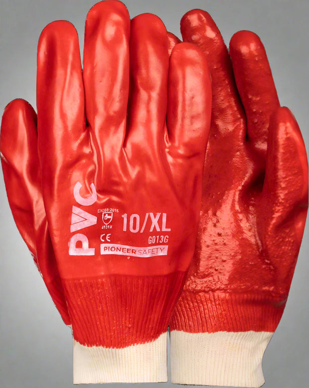 PVC Red Knit Wrist Terrycloth Palm Gloves - Solid Safety and Stationers 
