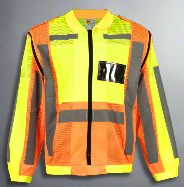 Hi-Vis Lime & Orange Reflective Work Jacket with Sleeves